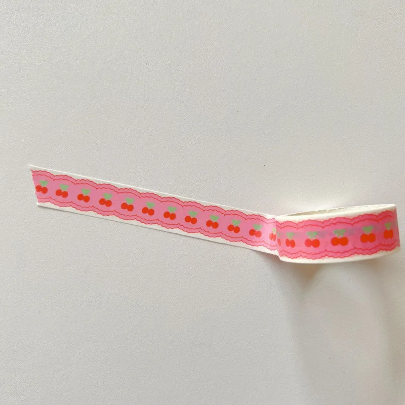 1Pcs Pink Grid Cherry Flower Washi Tape Decorative Adhesive Tape Color Masking Tape For Sticker Scrapbooking DIY Stationery Tape