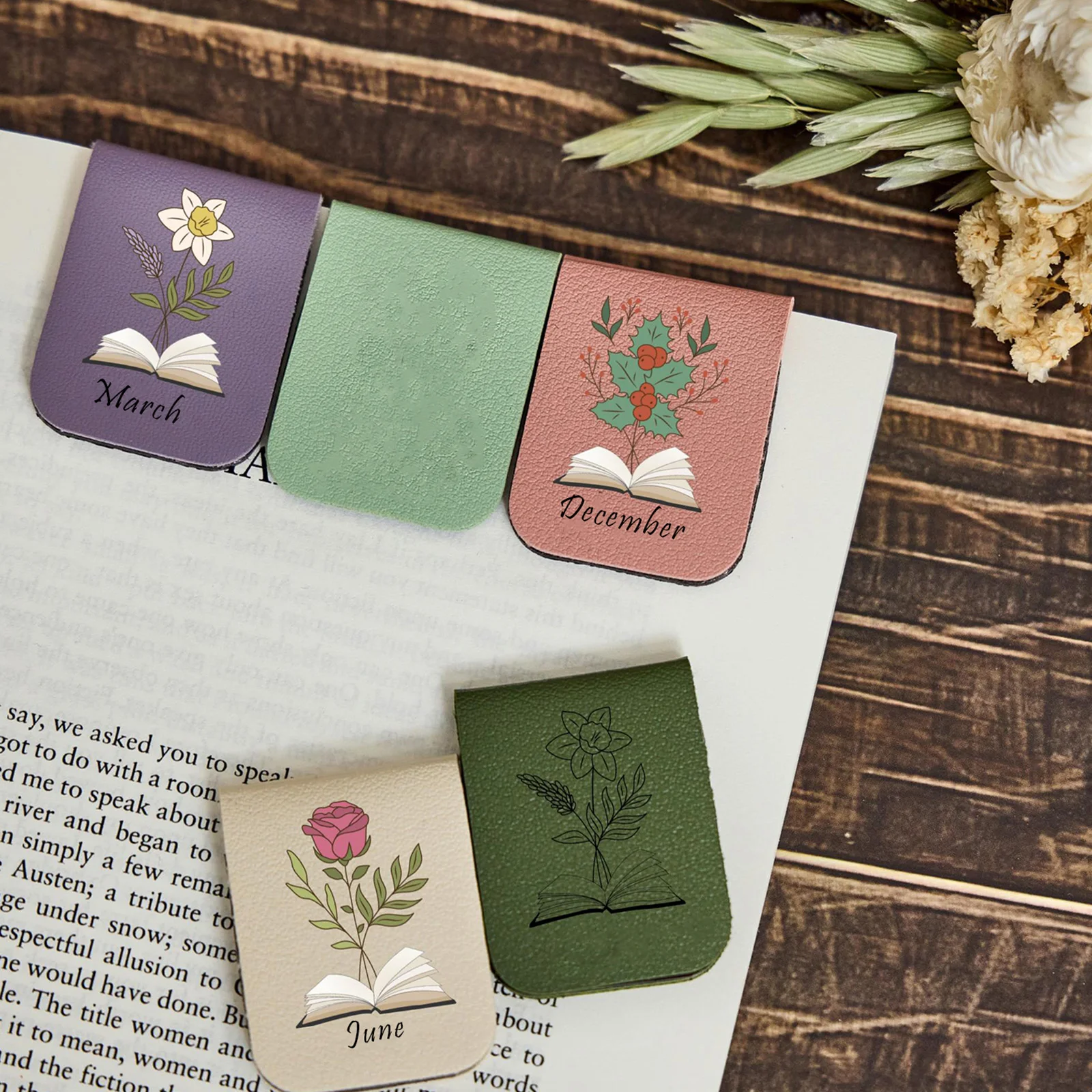 1pc 자기 PU 북마크 클립 꽃과 식물 디자인 책 클립 독자, 교사, 학생, 여성, 친구를 위한 선물