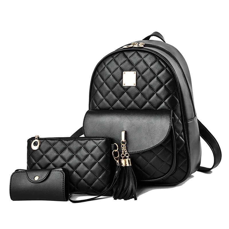 2022 new summer three-piece backpack women's Korean version Lingge tassel college style fashion backpack 4