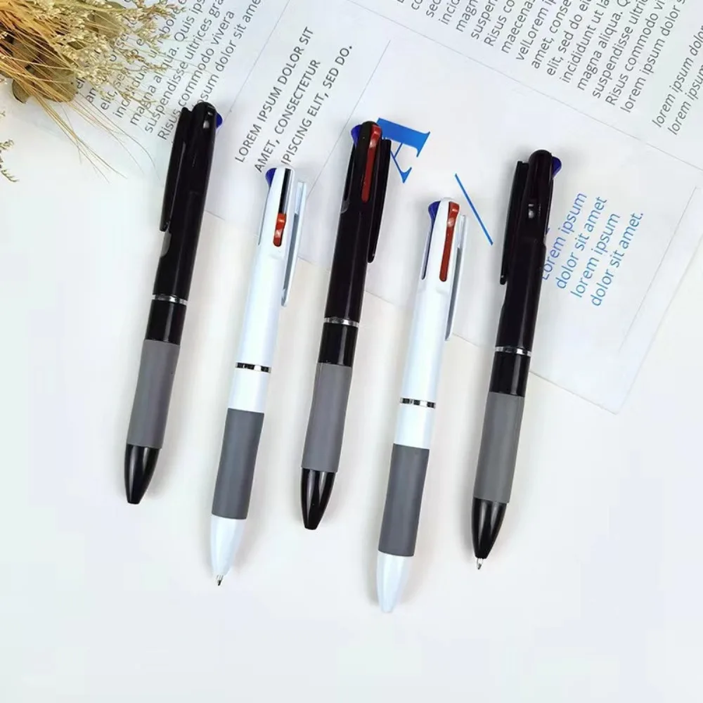 5Pcs/set Three in One Color Ballpoint Pen Press Type Black, Blue, and Red colorpen Student Stationery School Office Supplies