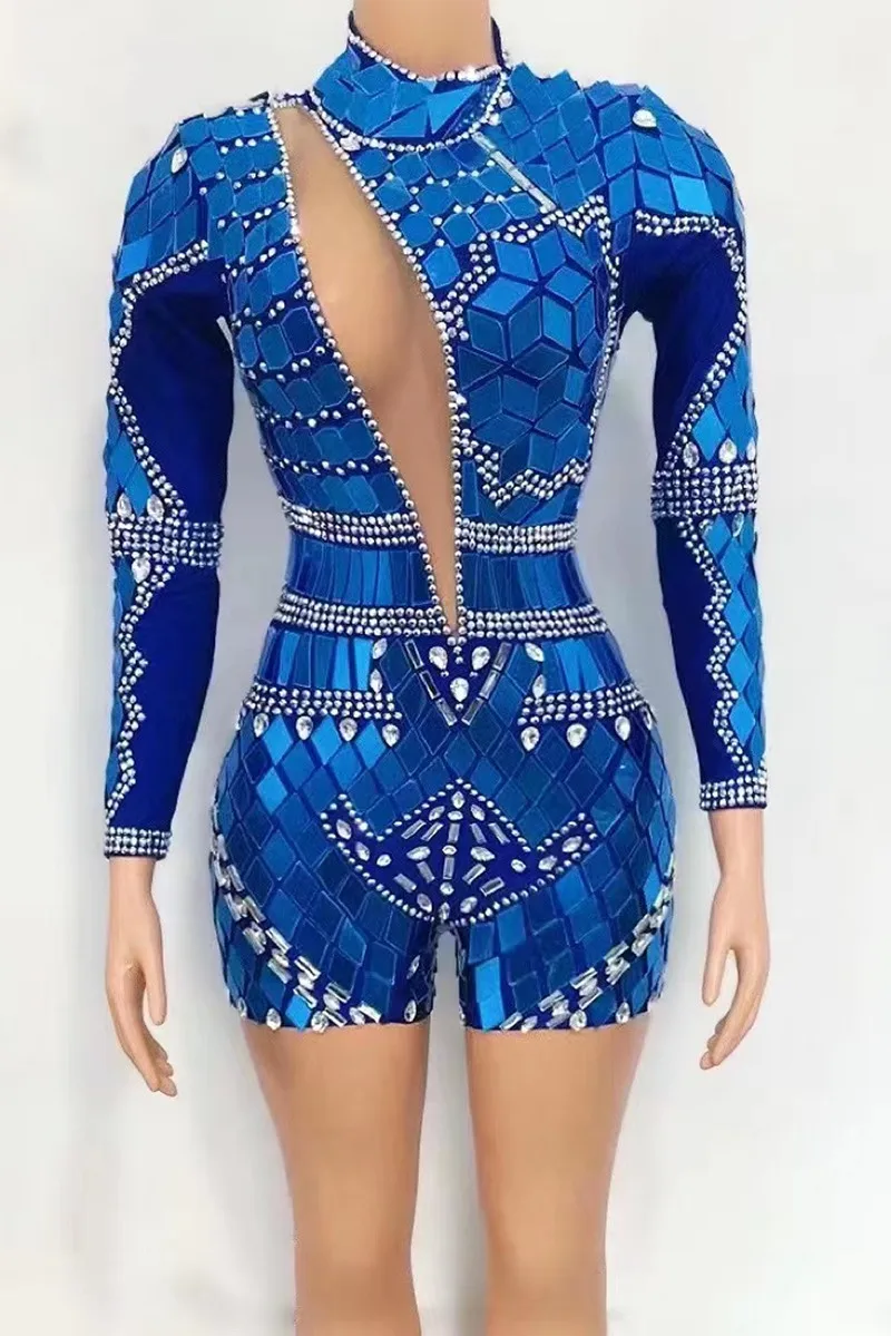 

Flashing Silver Sequin Short Mesh DressBirthday Celebrate Spandex Mirror OutfitProm Party Bar Women Dancer