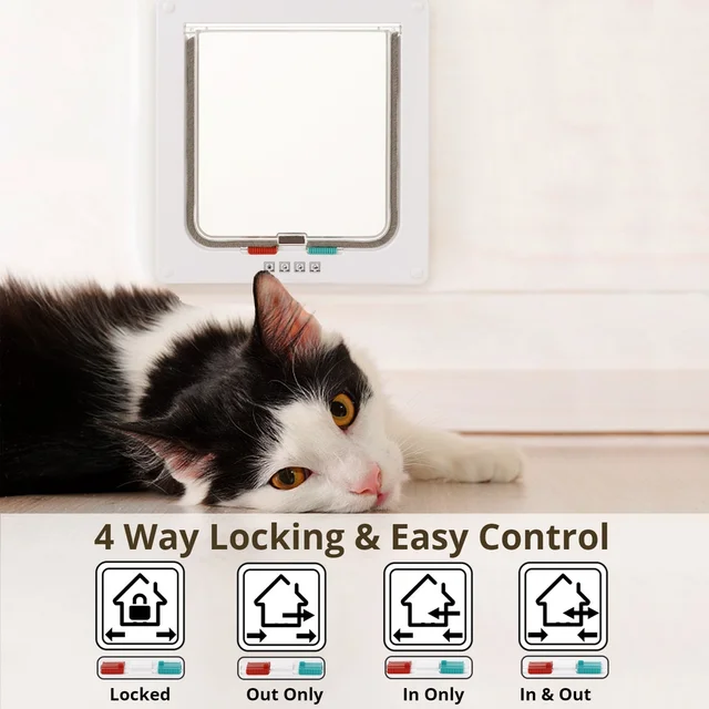 Cat Door Flap 4 Way Locking Cat Door For Interior Exterior Doors Large Pet Door For Cats Small Dogs Outer Size 9.84 x 9.25in 3
