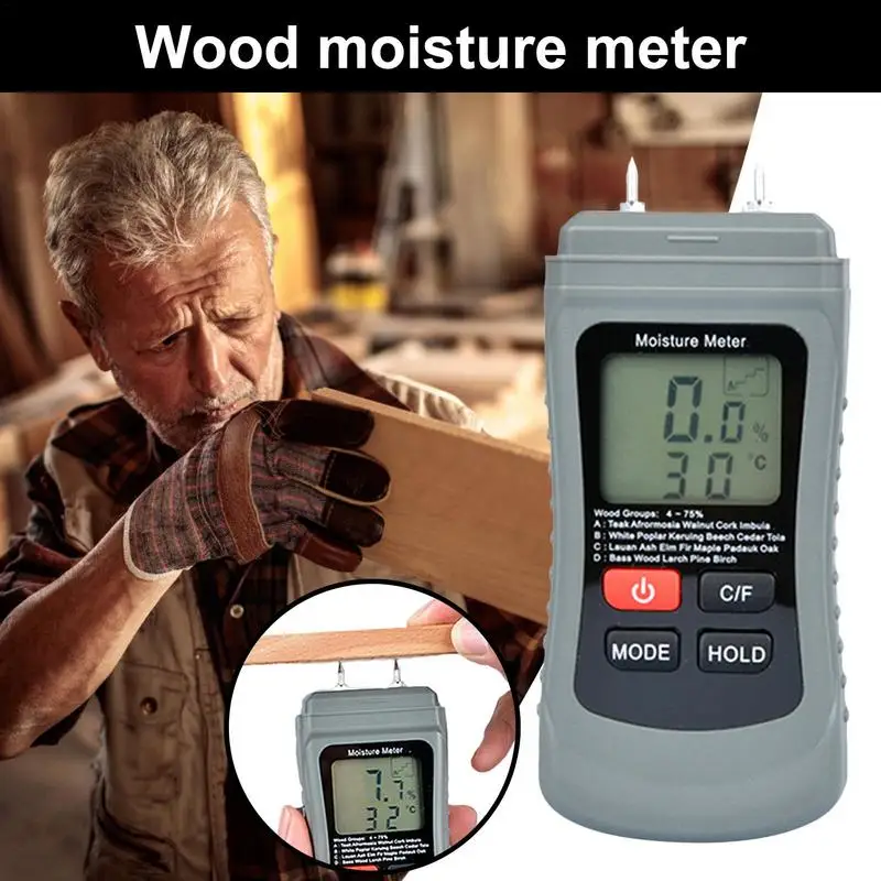 Firewood Moisture Meter Precise Moisture Reader Digital Meter Portable Temperature Humidity Monitor Detector