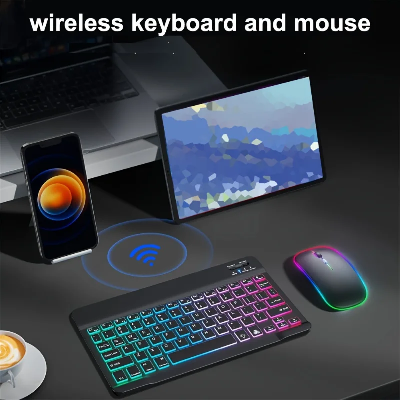 Ultra-Slim Bluetooth Backlit Wireless Keyboard and Mouse Set for mobile phones tablets Laptop