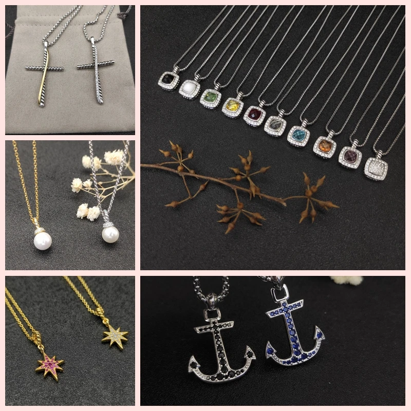 

High QualityDDY Necklace Skull Cross Square Diamond Multi-Color Pendant Necklace Men's Pearl Jewelry Free Shipping