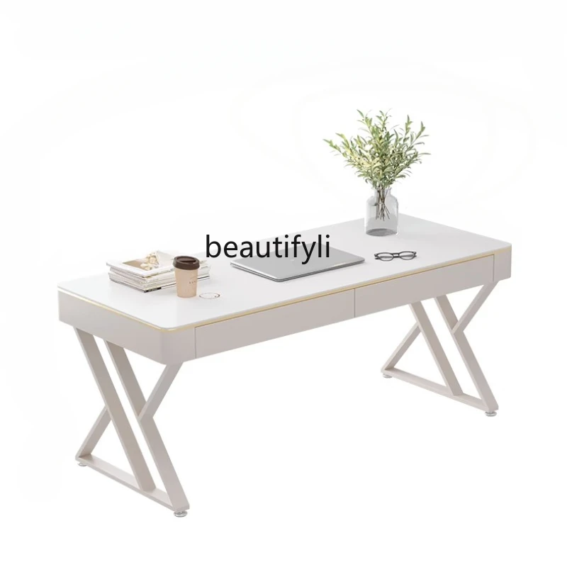 

Cream Style Stone Plate Desk Student Household Simple Bedroom Study Modern Simple Small Apartment Computer Table furniture