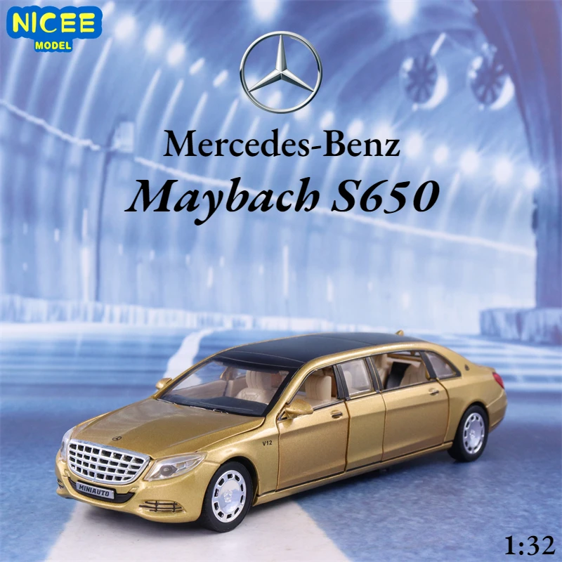 1:32 Mercedes Benz Maybach S650 Extended version Diecast Metal Alloy Model car Sound Light Collection Kids Toy Gifts A85 1 28 mercedes benz x class exy 6x6 off road car diecast metal alloy model car sound light pull back collection kids toy gift a91