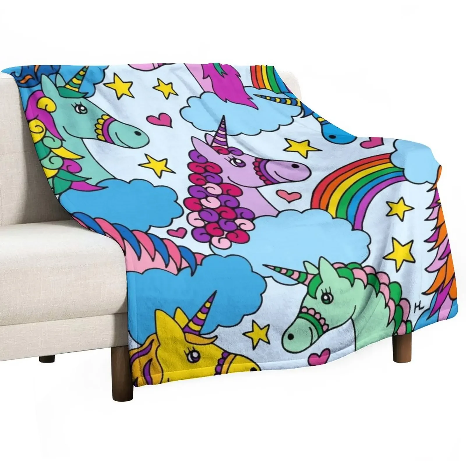 

Unicorns and Rainbows || Magical Unicorn || Kids Throw Blanket Flannel Fabric Cute Plaid Plaid on the sofa Blankets