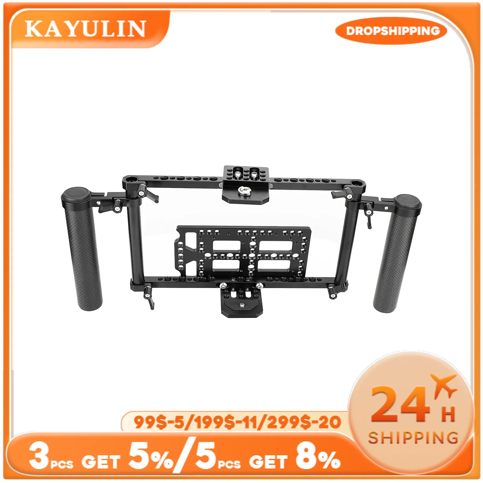 Kayulin Director's Monitor 7" & 5" Cage Rig With Battery plate & Dual Carbon Fiber Handgrip for Universal Camera Monitors
