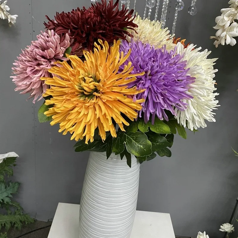 Silk Artificial Dragon Claw Chrysanthemum - Realistic Fake Flower, Bedroom/Living Room Desktop Decor, Ideal for Christmas Decora