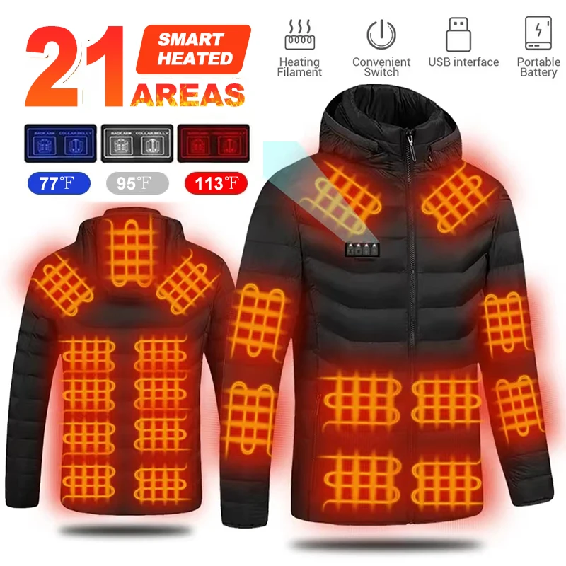 Heated Jacket heated jacket 21 Areas /2 Areas Winter Men's Women's skiing Jacket USB Electric Heating Heated Vest Moto Thermal Clothes