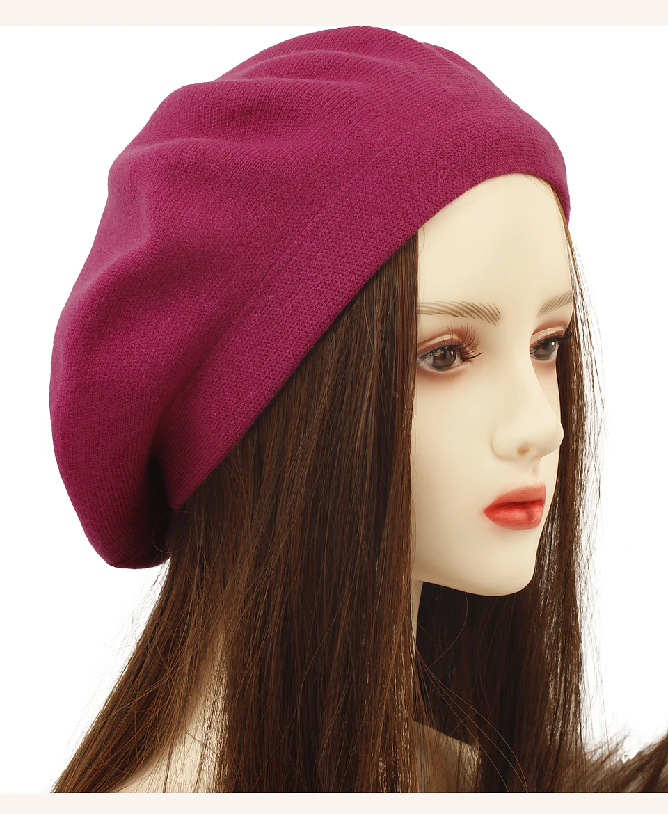 Hot Sale Geebro Women's Cashmere French Hat Causal Plain Knit Wool Soft Berets for Ladies Knitted Artist Beret Cap Hats_voghion.com