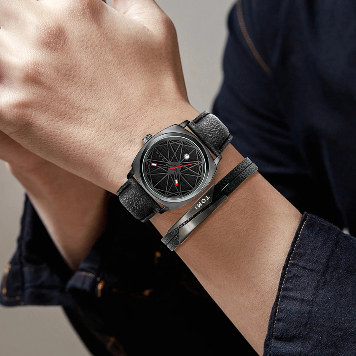 TOMI 2024 New 2PCS Men's Watch Bracelet Gift Set Luxury Business Versatile Calendar Men's Quartz Watch and Watch Gift Reloj 5