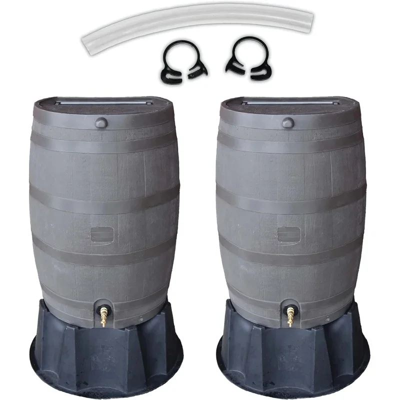 

50 Gallon Flat Back Rain and Stand with Link Kit, Walnut (2 Pack)