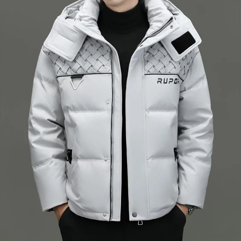 thumbnail image 1 of Chaqueta corta con capucha extraíble y plumón, ropa de diseñador para hombre, chaqueta de invierno con relleno de plumón de pato para hombre, abrigo informal para hombre, 1 of 5