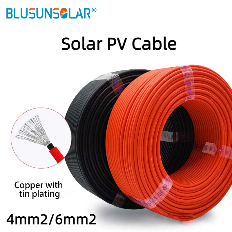 Single/Twin Core 1500V Solar Photovoltaic Wire 10m/20m 4mm2/6mm2 12/10AWG Cable Tinned Copper XLPE Jacket for PV Panels solar cable
