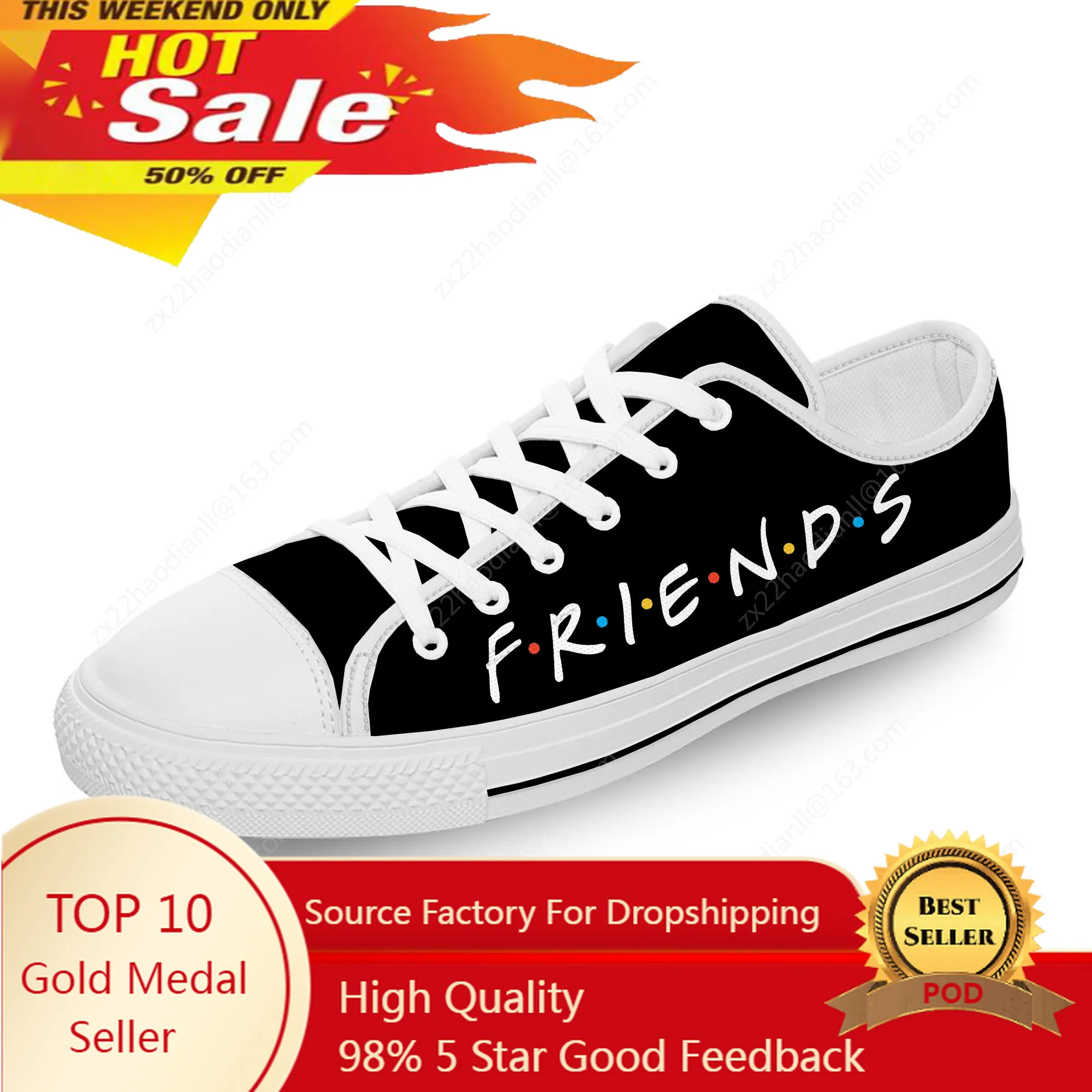 

Friends TV Show Anime Cartoon White Cloth 3D Print Low Top Canvas Fashion Shoes Men Women Lightweight Breathable Sneakers