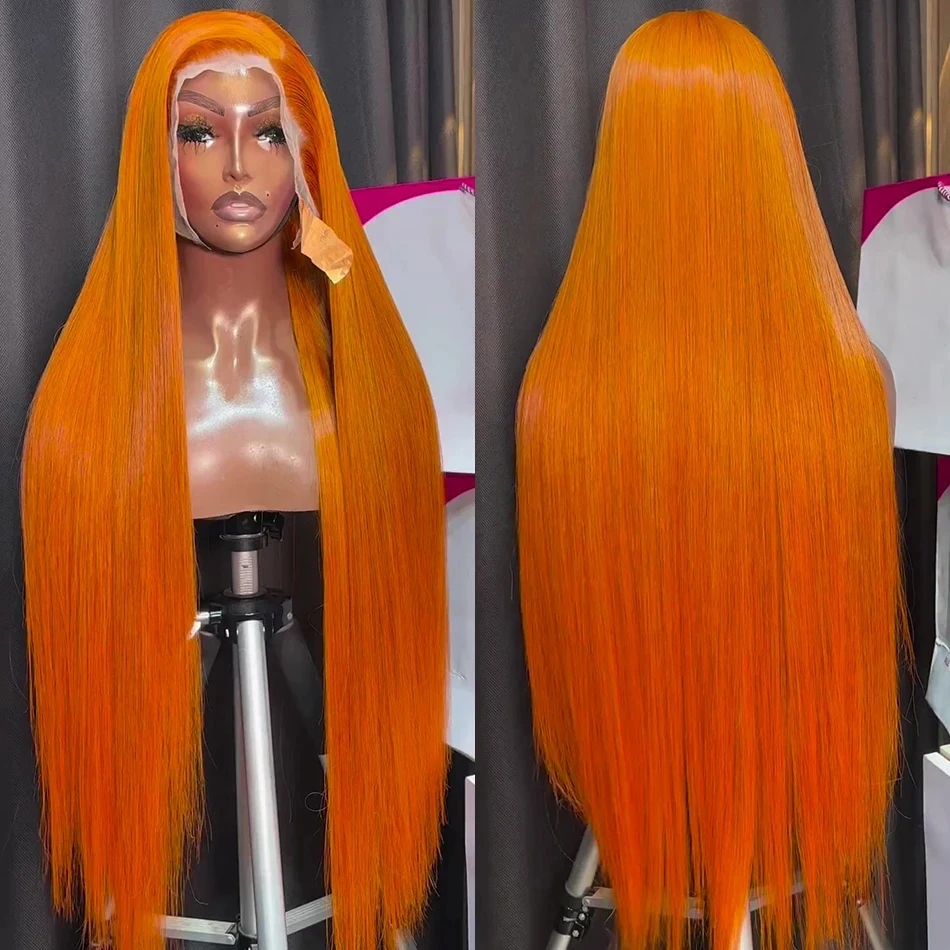 

Colored Ginger Orange 13x6 Lace Front Human Hair Wigs Bone Straight 13x4 HD Transparent Lace Frontal Wigs For Women Remy