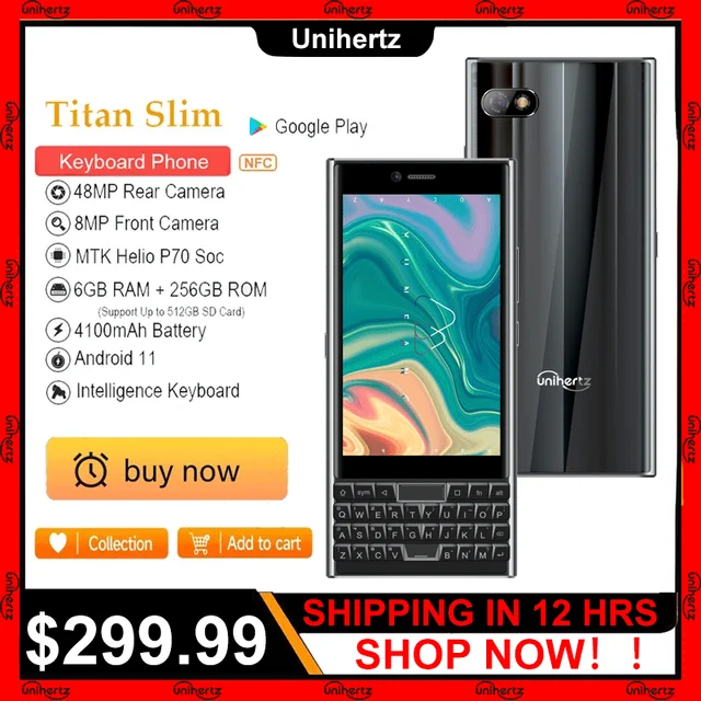 Смартфон Unihertz TITAN SLIM, 6 ГБ, 256 ГБ, Android, Английский.