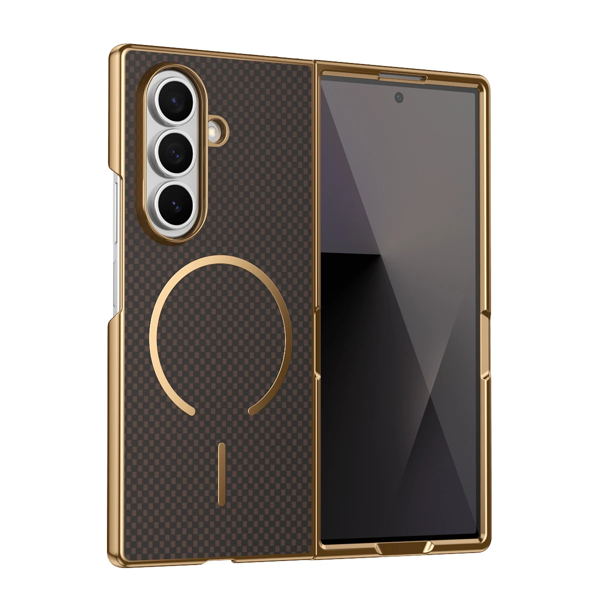 Enhanced Plating Kavlar Magnetic Phone Case with Wireless Charging and Tempered Glass