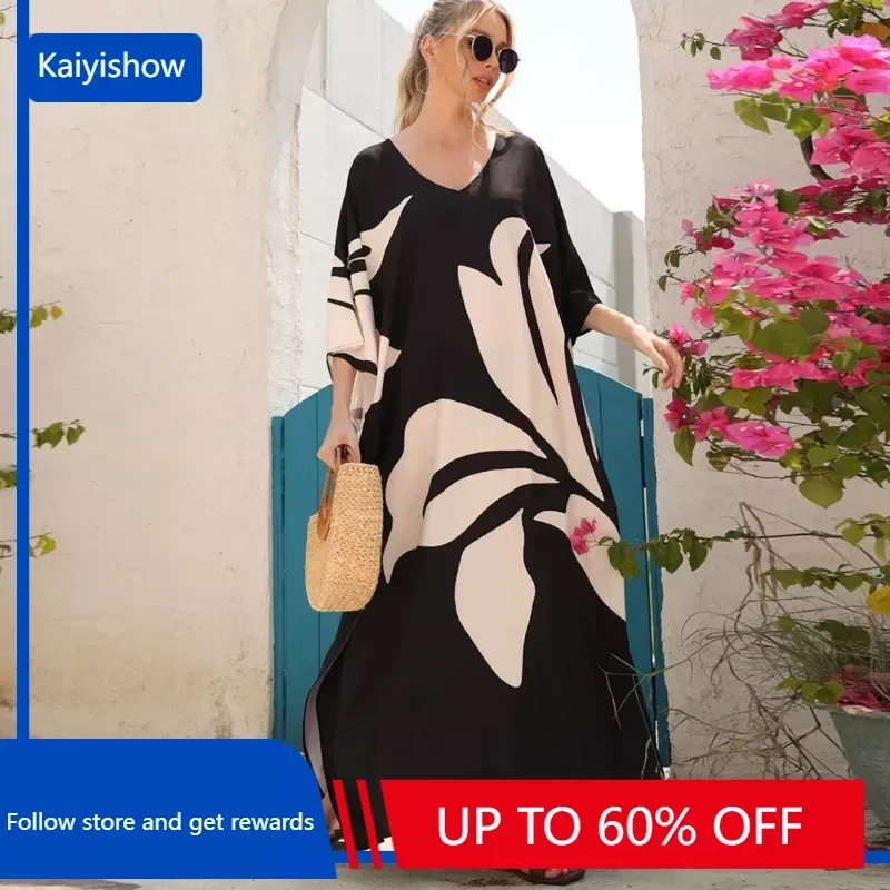 

African Dresses for Women Summer 2023 Sexy African Long Sleeve V-neck Polyester Print Long Dress African Clothing Kimono Women