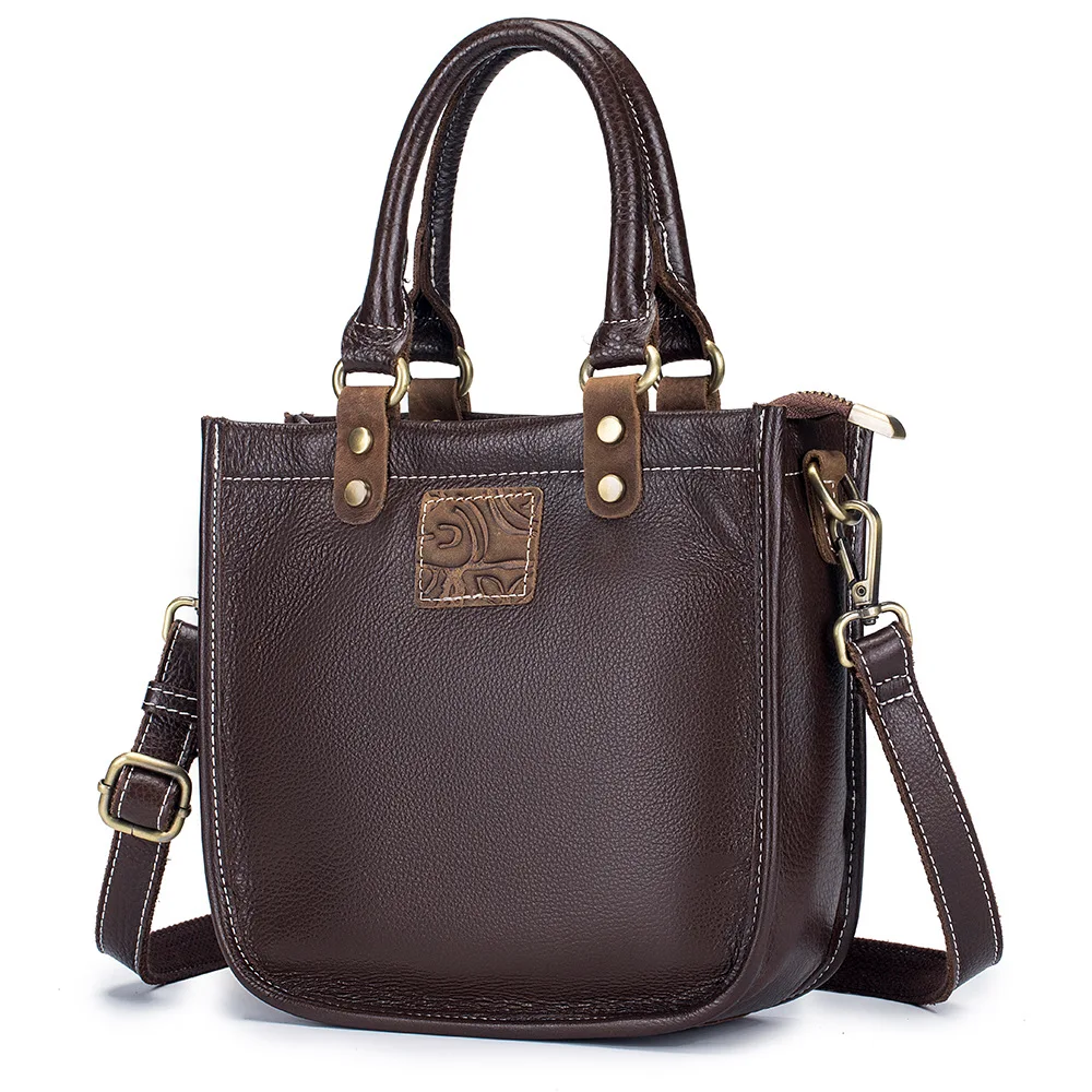 Genuine Leather Women's Bag Retro Fashion Handheld Small Bucket Bag Luxury Tote Ladies' Shoulder Crossbody Bag High Quality