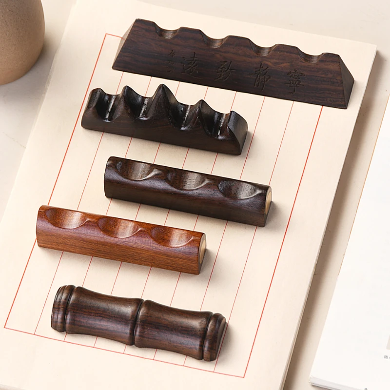 Chinese Calligraphy Brush Pen Holder Bamboo Rosewood Bass Pen Rest Paperweight Calligraphy Drawing Penholder Study Room Supplies