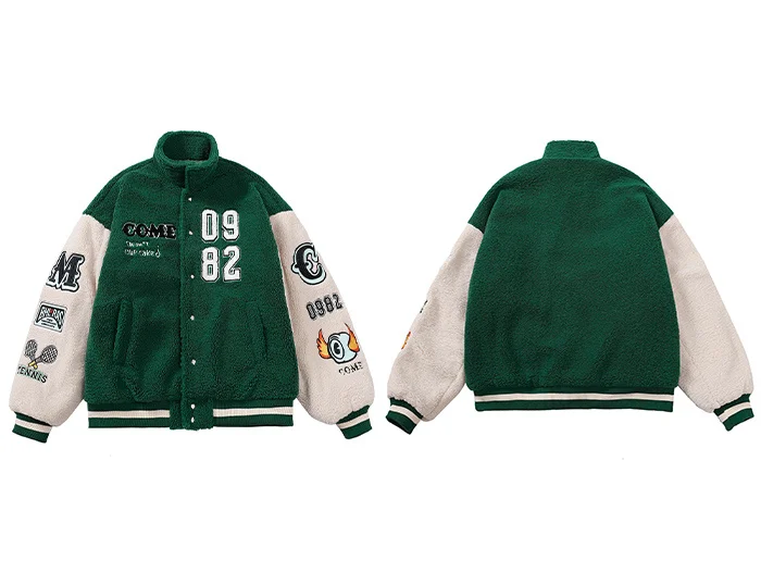 Baseball Lambswool Jacket Wool Winter Down Coat Oversize Varsity Parkas Streetwear 2022 Harajuku Men Women Outwear Unisex plus size parka