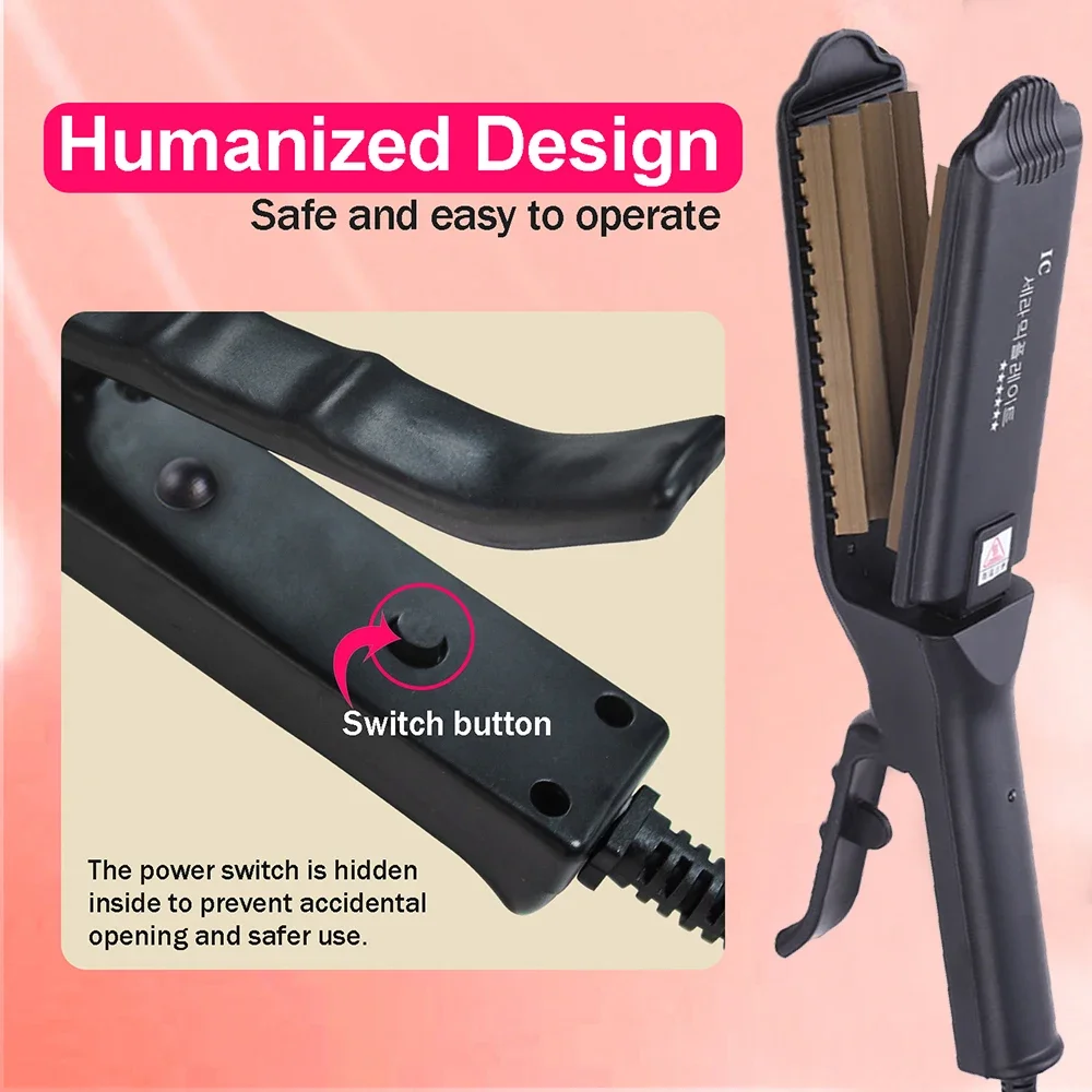 Fluffy Hair Crimping Iron Big Teeth Corrugated Iron Volumizing Hair Crimper Wide Plates Fast Heat Curling Wave Styling Tool