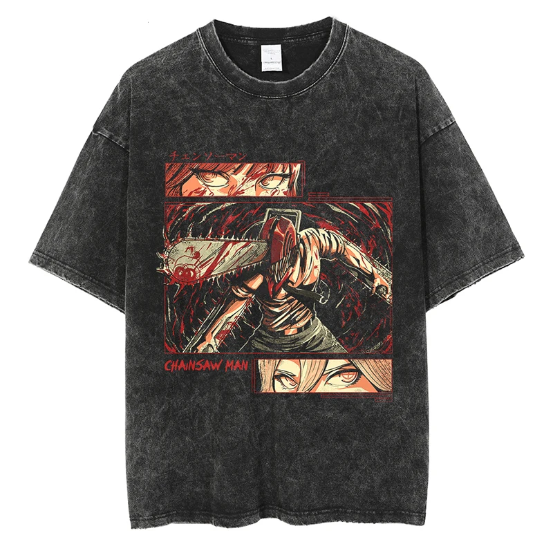 

Винтажная уличная одежда, футболка с японским аниме графическим принтом, Мужская мытая черная футболка, топы, хлопковая летняя футболка с коротким рукавом