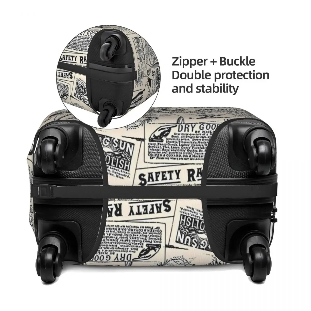 Vintage Newspaper Suitcase Cover Letter Print Flight Business Elastic Luggage Accesories Protection 3