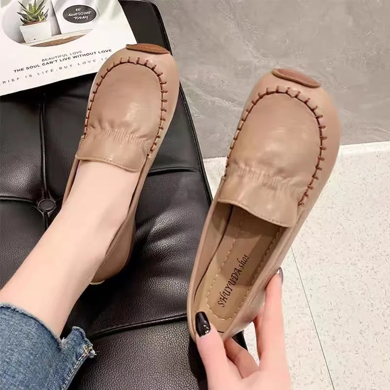 

Flats Women Autumn New PU Leather Soft Loafers Fashion Sports Gothic Walking Oxford Shoes Spring Round Toe Women Shoes 2023
