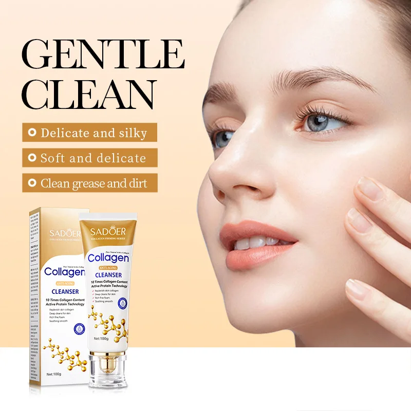 Face Wash SADOER Collagen Facial Cleanser Firming Moisturizing Foam Skin Care face wash