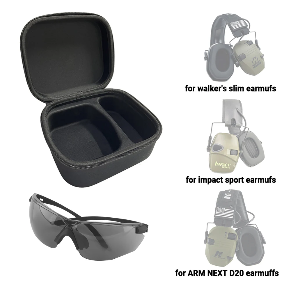 Tactical Goggles and Headphones Bag Kit EVA Headset Case for Foldable Earmuffs Storage PC Lens HD Vision for Shooters & Hunter