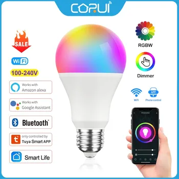 CORUI-Tuya WIFI B22 E27 RGBCW 스마트 전구, 9W/15W 밝기 조절 LED 램프 Alexa Google 홈 앨리스 스마트 라이프