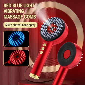 EMS Nano Spray Hair Comb Blue Red Light Therapy Vibration Head Massager Brush Anti Hair Loss Liquid Oil Applicator Massage Comb