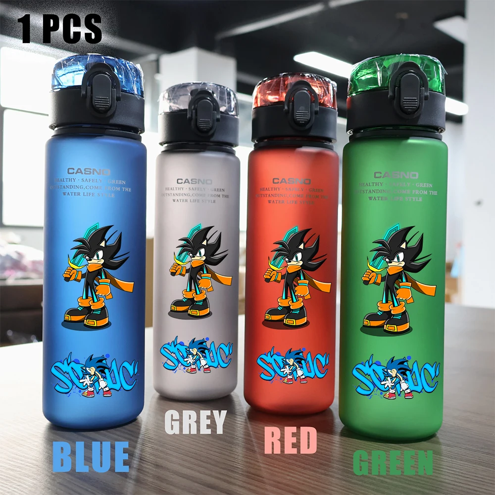 thumbnail image 1 of Vaso de agua portátil para deportes de viaje, para acampar al aire libre, resistente a fugas, de plástico, de Sonic the Hedgehog, rojo, verde, azul y negro, 560 ml, 1 of 5