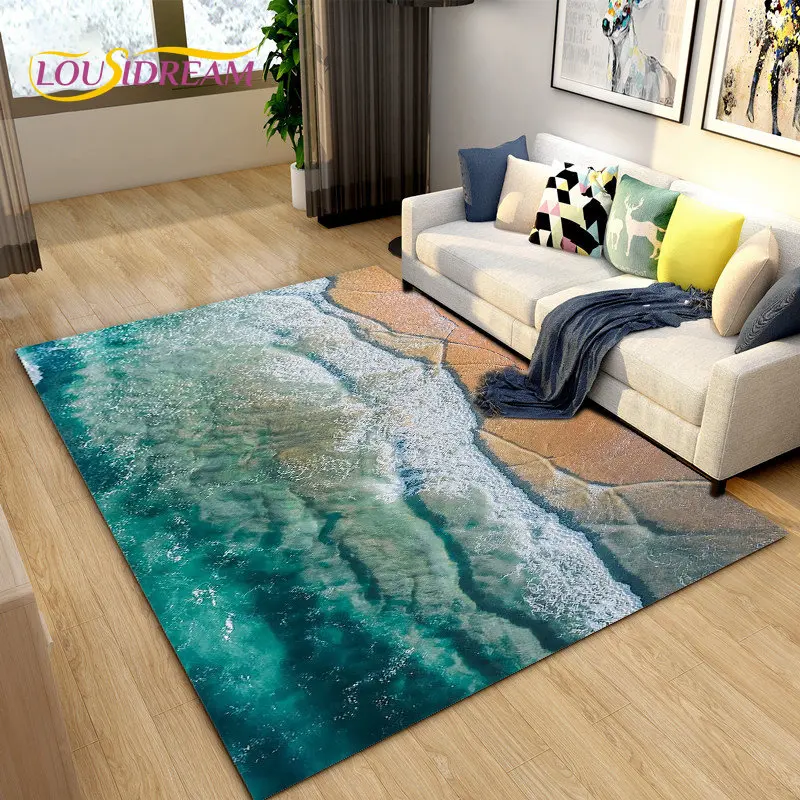 

3D Ocean Seawater Beach Water Scenery Area Rug,Carpet Rug for Living Room Bedroom Sofa Doormat Decoration,Kid Non-slip Floor Mat