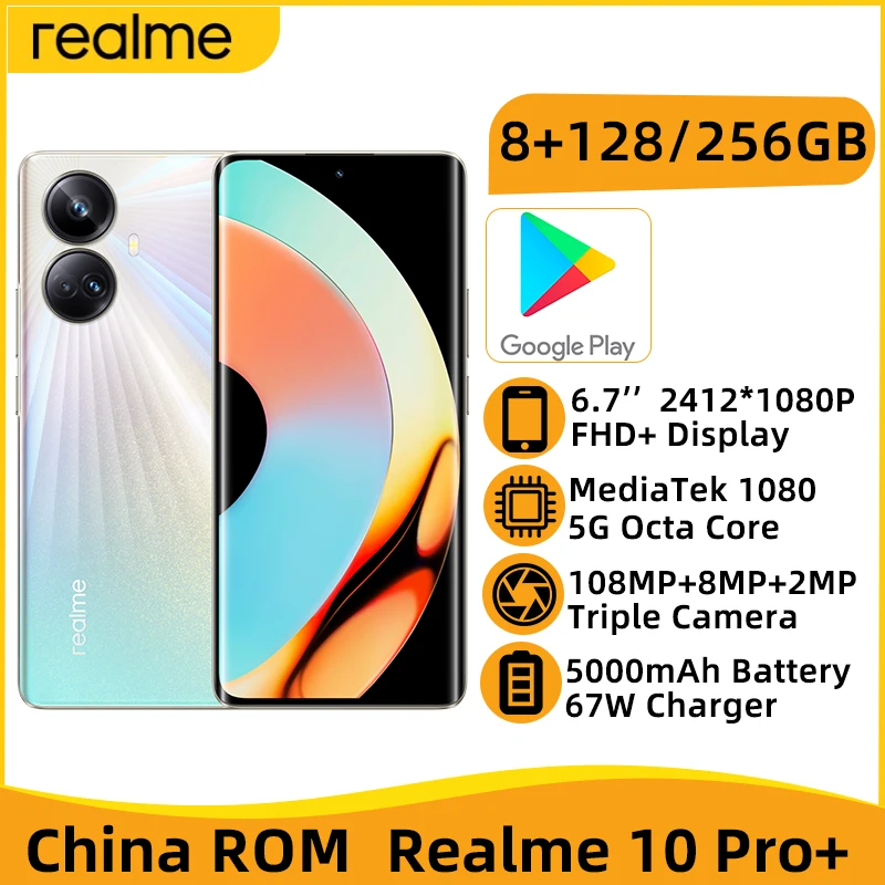  realme 10 Pro Plus 8GB 128GB MediaTek 1080 Mobile Phone 6.7'' Curved OLED Display Smartphone108MP Triple Camera 5000mAh Battery 