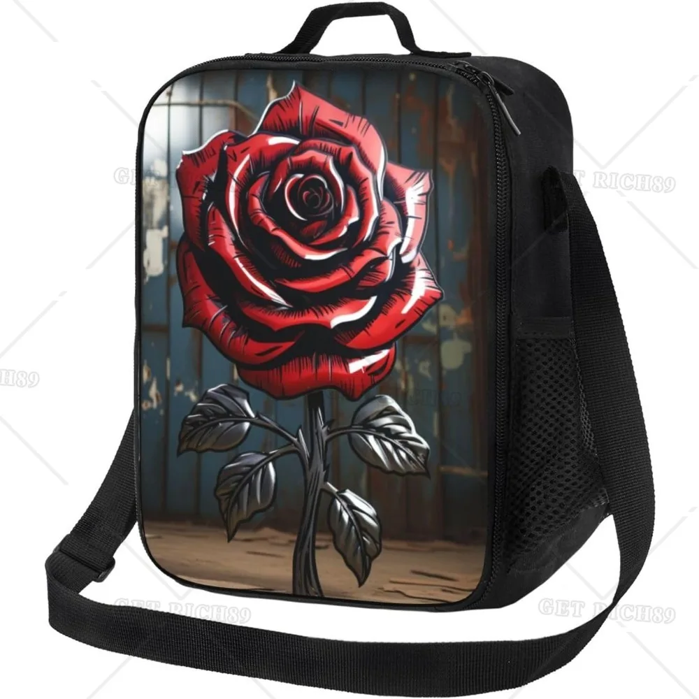 

Art Rose Insulated Lunch Bag with Handle and Pocket Leak Proof Portable Lunch Box for Women Men Work Office Outdoor Beach Picnic