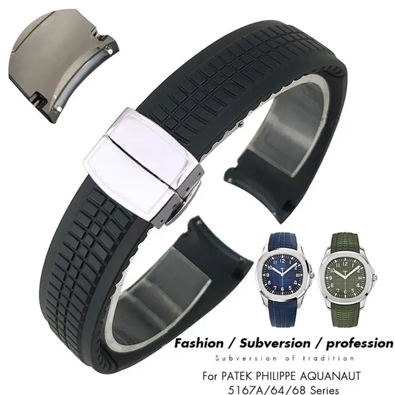 SCHIK 21mm Quality Rubber Watchband For Patek Aquanaut Philippe For PP 5164A 5167A Silicone Watch Strap Braceletes Waterproof