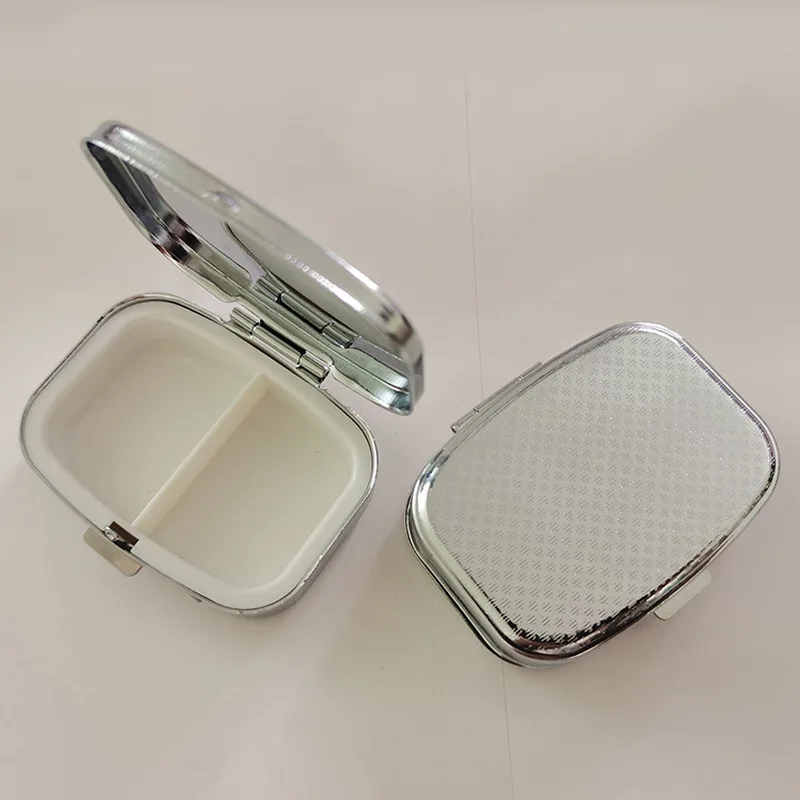 1Pc small metal round rectangular silver tablet pill box container