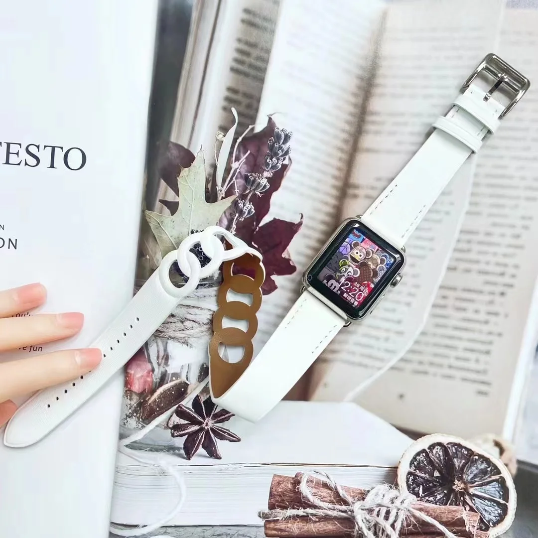 Leather Loop Strap for Apple Watch 8 7 45mm 41mm Double Circle Bracelet Wristband for iWatch 6 5 4 SE 44mm 42mm 40mm 38mm Correa