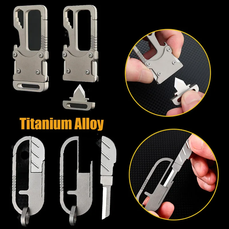 

Нож для ключей из титанового сплава, карманный быстросъемный брелок с лезвием D2, для повседневного использования, для самообороны