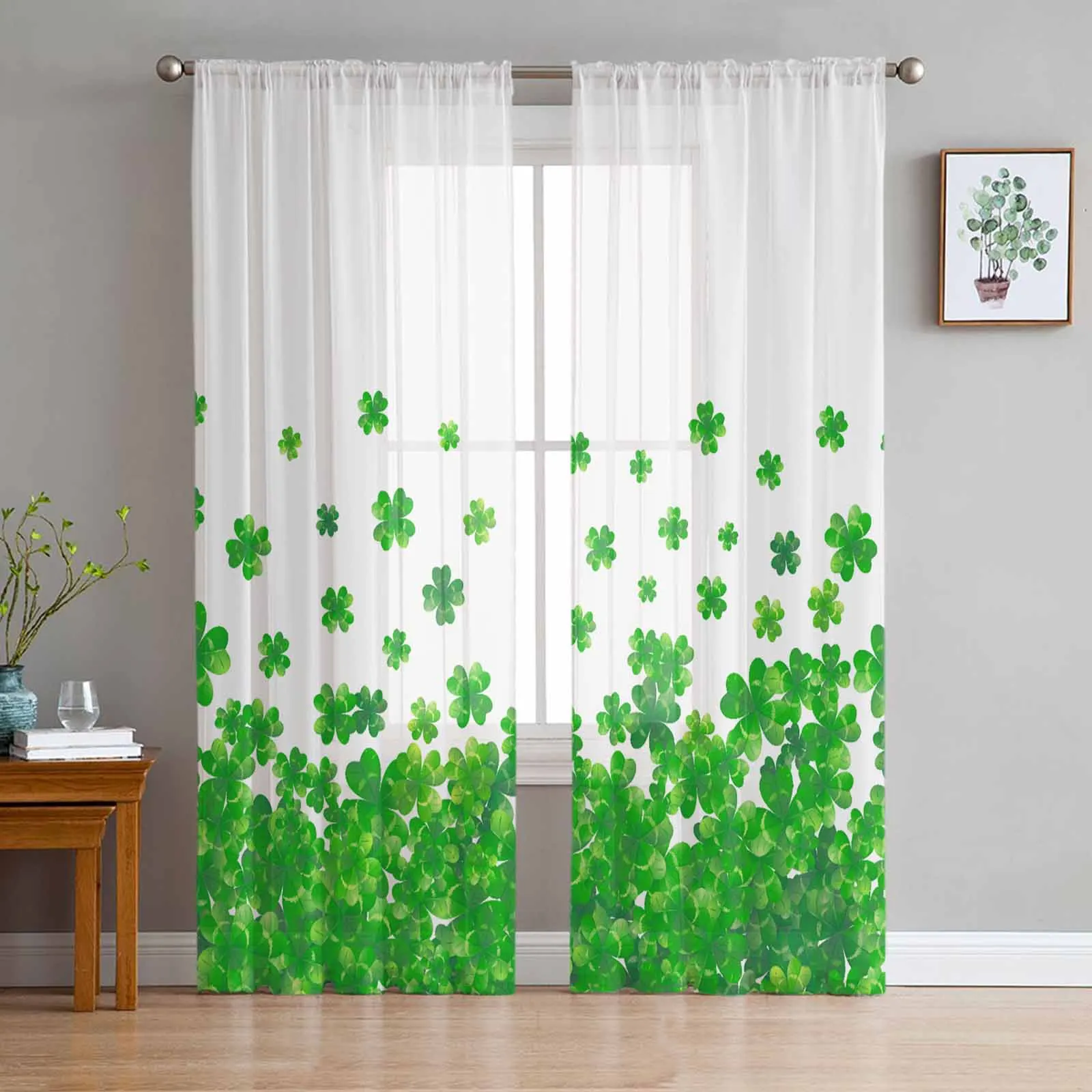 

St. Patrick'S Day Clover Gradient Sheer Curtains for Living Room Modern Home Decor Tulle Curtain Bedroom Voile Drapes