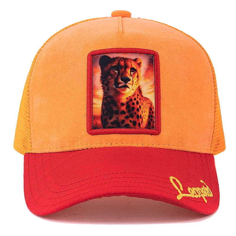 New Unisex Mesh Trucker Hat Leopard Pattern Patch Design Suede Hat Summer Baseball Cap Streetwear Cap For Men Women ﻿