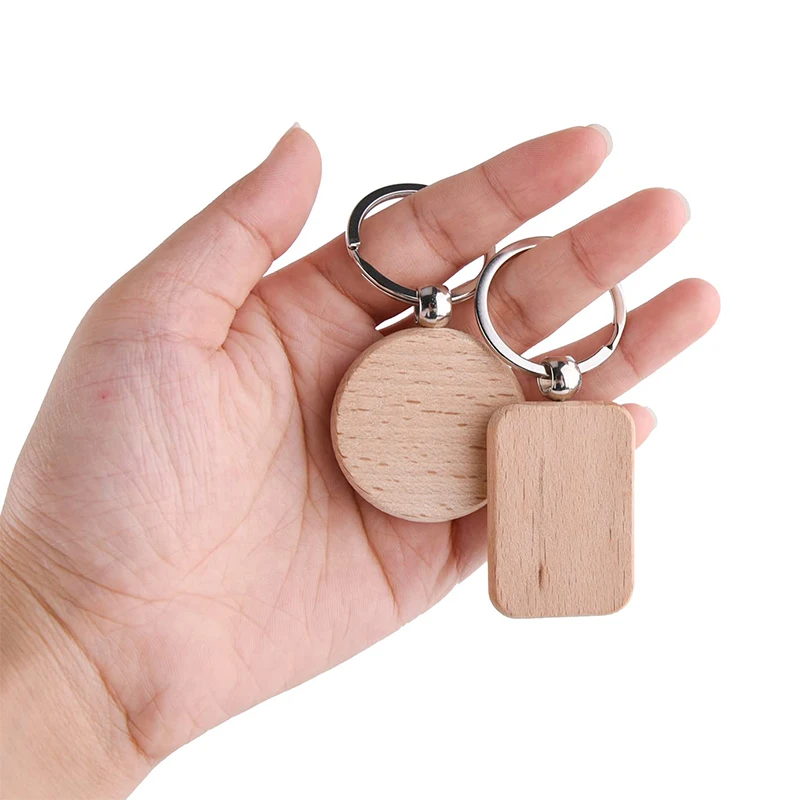 20Pcs Blank Wooden Key Chains Rectangle Wood Key Chain Tags to Paint