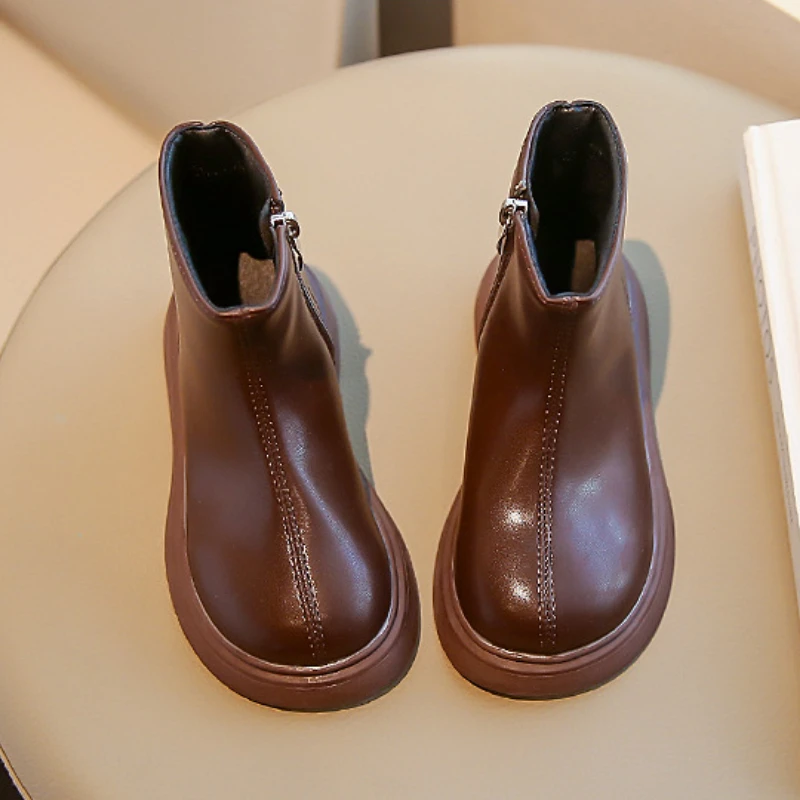 Girls Autumn PU Leather Ankle Boots