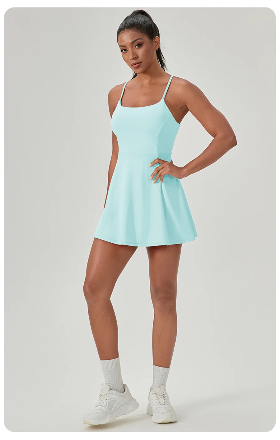 Women’s Sleeveless Tennis Dress Cross Backless Golf Long Skirt Shorts Two Pockets Training Dancing Quick Dry Sport Long Dress