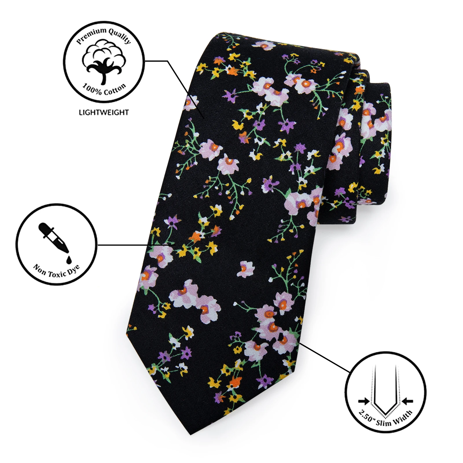 6.5CM Casual Yourties Slim Floral Men Ties Cotton Neckties Pocket Square Clips Set for Man Party Wedding Accessories